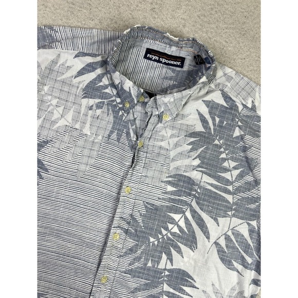 Reyn Spooner Shirt Mens XL Blue White Leaf Hawaiian Short Sleeve Button Up - Picture 3 of 8
